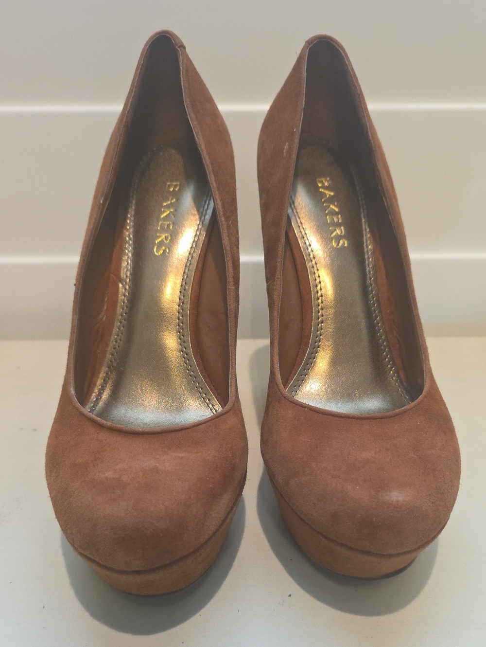 Bakers Suede Tan Platform Pumps